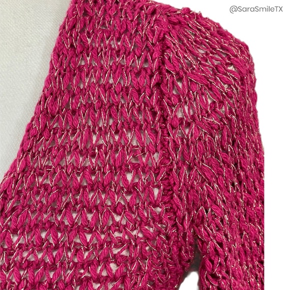 PORTMANS AUSTRALIA Pink Metallic Gold Open Knit Asymmetric Hem Sweater - Picture 3 of 13